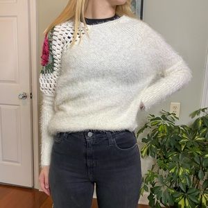White Sweater with Crochet Rose